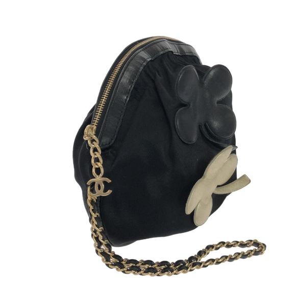 Chanel Bag Gold Clutch Lambskin Black Satin - Picture 1 of 12